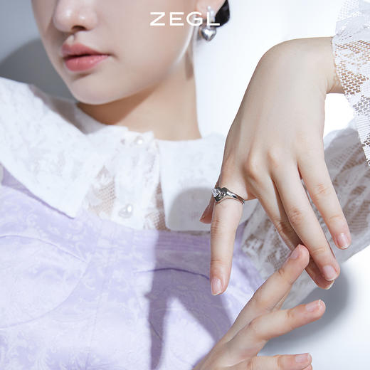 ZEGL镂空爱心戒指女小众设计指环时尚个性食指开口戒 商品图1