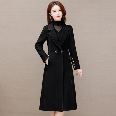 WE- HSY-E21C129双面羊绒过膝大衣女中长2021秋冬新款修身加厚气质优雅毛呢外套 商品图4