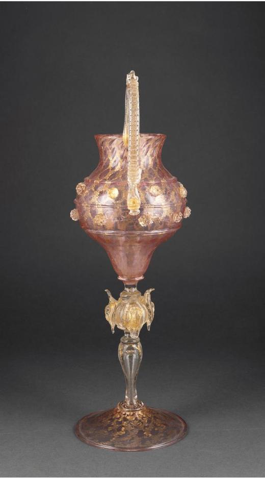 独角鹿西洋古董意大利威尼斯Murano玻璃点金工艺粉色双耳高脚杯 商品图2