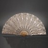 独角鹿西洋古董法国银色蝴蝶刺绣扇面镂空雕刻镀金木扇骨折扇 商品缩略图0