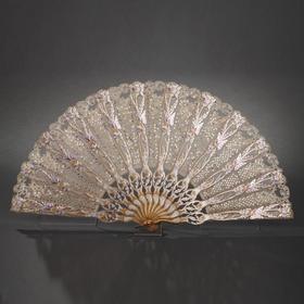 独角鹿西洋古董法国银色蝴蝶刺绣扇面镂空雕刻镀金木扇骨折扇