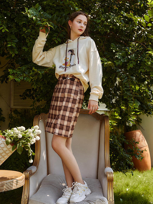 欧芮儿连帽卫衣女冬季2025年新款宽松显瘦慵懒风印花磨毛针织上衣 商品图1