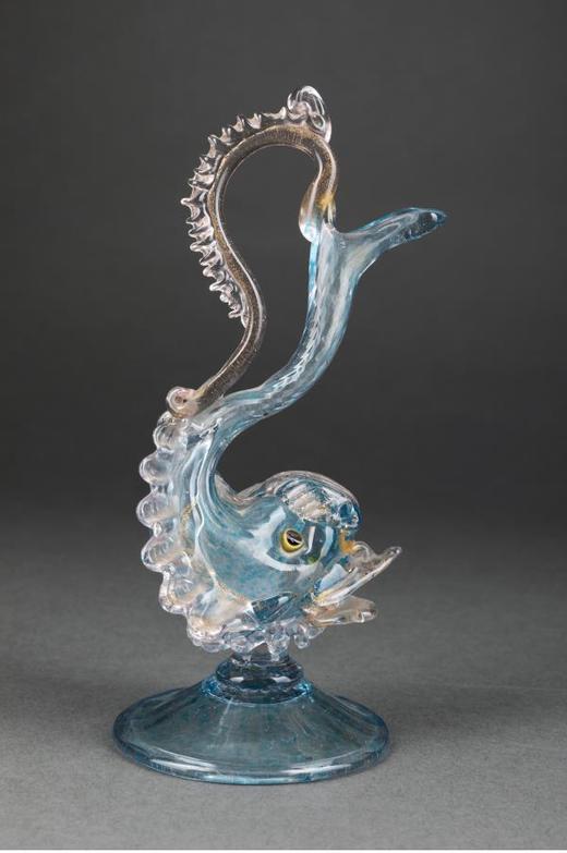 独角鹿西洋古董意大利威尼斯Murano玻璃点金工艺蓝色海豚摆件 商品图4