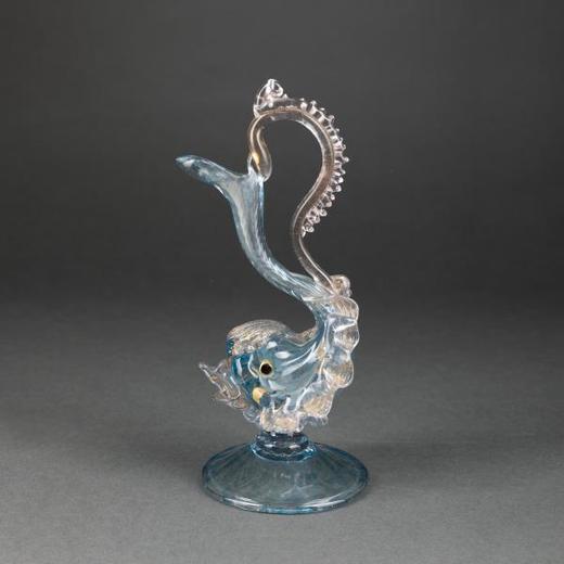 独角鹿西洋古董意大利威尼斯Murano玻璃点金工艺蓝色海豚摆件 商品图0