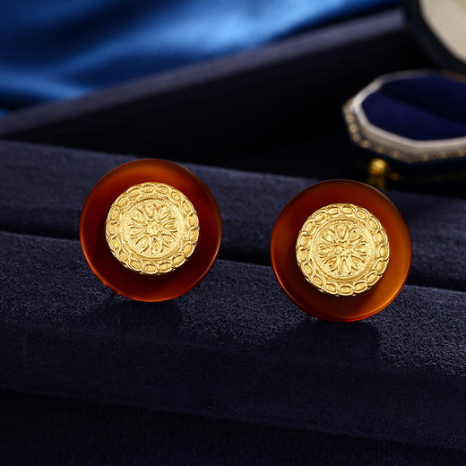 钟欣潼同款 Retro Chic 意大利复古时尚首饰 玳瑁金币耳钉 商品图1