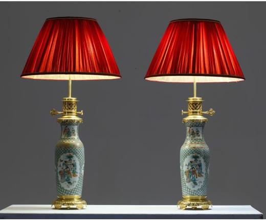 独角鹿西洋古董摆件法国铜鎏金装饰传统人物中国广彩瓷瓶台灯一对 商品图2