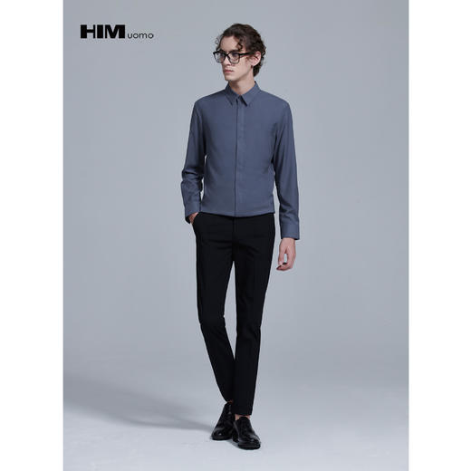 HIM漢崇 衬衫男秋商场同款青年商务正装纯色方领优雅长袖衬衣 商品图1