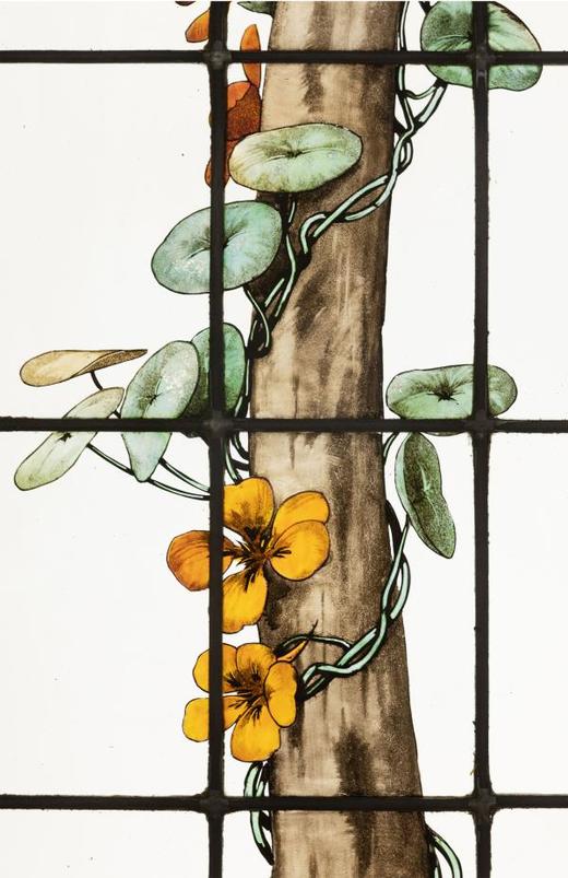 独角鹿西洋古董19世纪法国花树雀鸟水边风景彩绘玻璃花窗一联四幅 商品图4