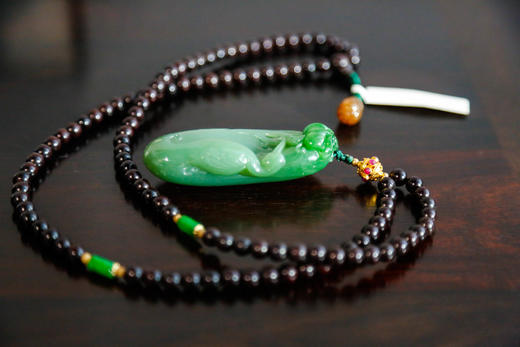 「小叶紫檀」"仙鹤延年"碧玉圆珠项链 24k  6mm 商品图4