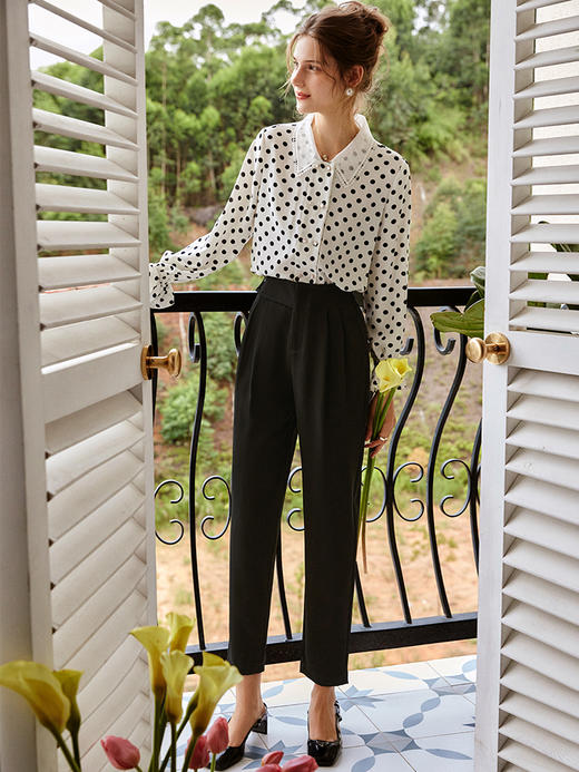 欧芮儿黑色休闲裤女2021新款宽松薄款高腰显瘦小个子九分裤 商品图2