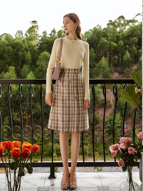欧芮儿格子半身裙女新款2021高腰显瘦时尚百搭中长款A字裙子