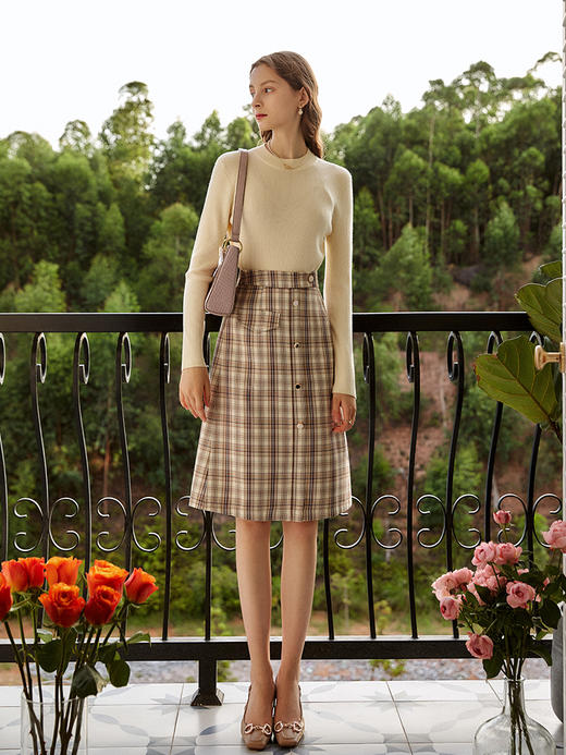 欧芮儿格子半身裙女新款2021高腰显瘦时尚百搭中长款A字裙子 商品图0