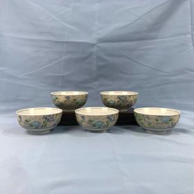 日本库山窑前畑瓷器彩绘碗 5枚装 原木盒保留 实物见视频