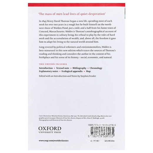 预售 【中商原版】梭罗：瓦尔登湖（牛津世界经典系列）英文原版 Walden (Oxford Worlds Classics) 商品图1