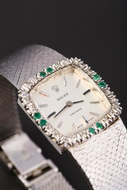 独角鹿西洋古董瑞士18K金镶钻石祖母绿方表盘机械腕表女士手表 商品图3