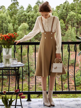 欧芮儿吊带连衣裙女秋季新款2021收腰显瘦法式气质复古无袖背带裙