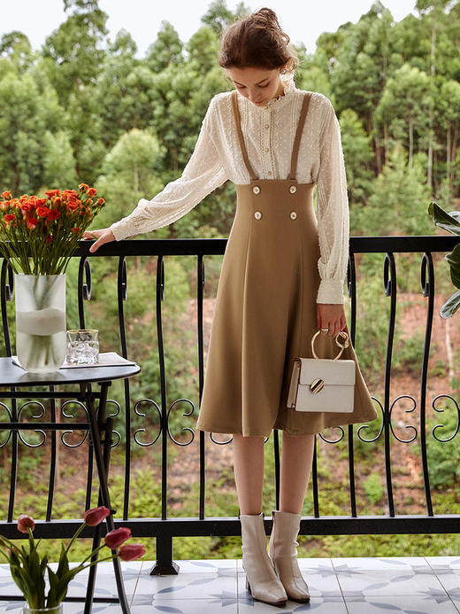 欧芮儿吊带连衣裙女秋季新款2021收腰显瘦法式气质复古无袖背带裙 商品图0