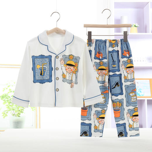 【舒适棉质 感受天然柔软】100%纯棉秋冬新款儿童开衫家居服男女中小童宝宝卡通动漫棉睡衣套女孩翻领韩版套装 商品图4