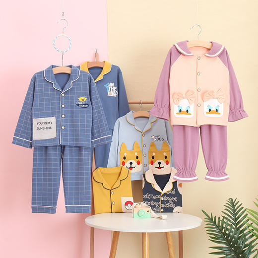 【舒适棉质 感受天然柔软】100%纯棉秋冬新款儿童开衫家居服男女中小童宝宝卡通动漫棉睡衣套女孩翻领韩版套装 商品图0