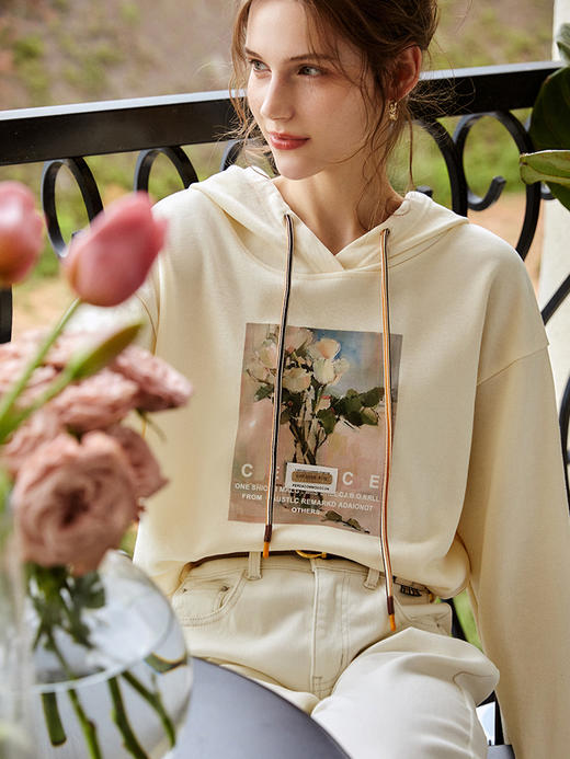 欧芮儿连帽卫衣女2021新款宽松慵懒风小个子薄款套头上衣ins 商品图3