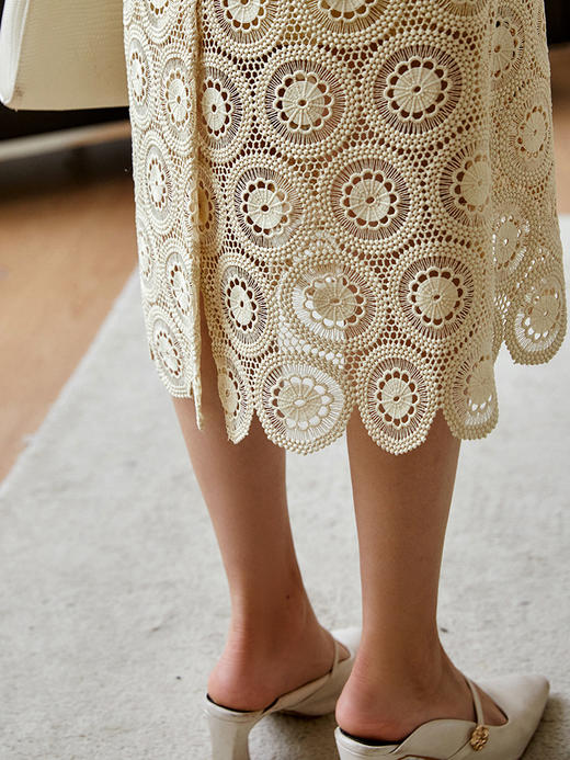 欧芮儿蕾丝半身裙女新款2021高腰显瘦圆形镂空肌理感气质裙子 商品图2
