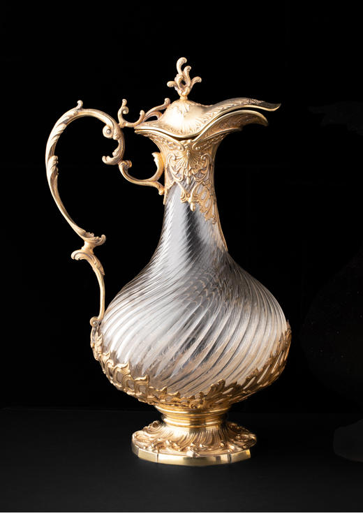 独角鹿西洋古董摆件法国Boulenger工坊纯银镀金水晶雕花酒壶一对 商品图4