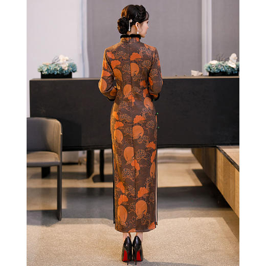 上海旗袍厂ZAYS-579秋冬新款毛领麂皮绒加绒加厚长款旗袍 商品图3