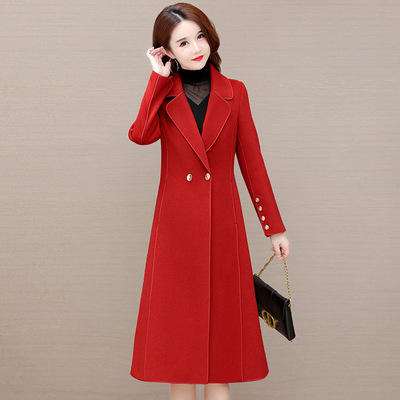 WE- HSY-E21C129双面羊绒过膝大衣女中长2021秋冬新款修身加厚气质优雅毛呢外套 商品图2