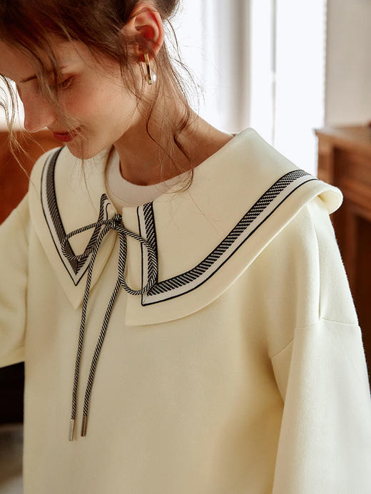 欧芮儿纯色卫衣女2021新款白色圆领设计感小众ins潮宽松上衣 商品图1