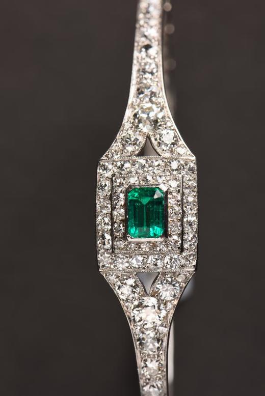 独角鹿西洋古董法国珠宝世家出品铂金镶嵌钻石祖母绿手镯手链手饰 商品图3