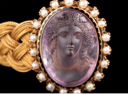 独角鹿西洋古董意大利黄金编织镶紫水晶浮雕圆章天然珍珠手镯手链 商品图3