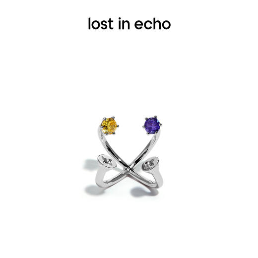 lost in echo 原创设计师品牌 个性设计感双钉头锆石交叉十字架戒指 商品图0