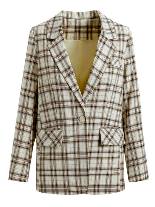 欧芮儿格子西装外套女新款2021复古宽松显瘦英伦风时尚大衣 商品图3