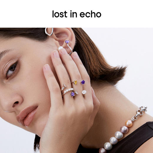 lost in echo 原创设计师品牌设计 感锆石钉头开口螺旋珍珠戒指 商品图4