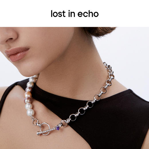 lost in echo 原创设计师品牌 设计感拼色不对称珍珠钉子OT扣项链男女同款 商品图5