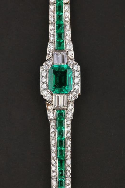 独角鹿西洋古董珠宝首饰欧洲铂金镶嵌钻石哥伦比亚祖母绿手链手镯 商品图1