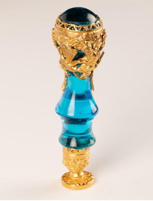 独角鹿西洋古董法国拿破仑三世时期铜鎏金镂空雕花蓝水晶火漆印章 商品图3