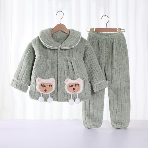 【双层护肚设计 保暖锁温】冬季儿童法兰绒睡衣套装女童家居服双面加绒加厚小童云朵绒两件套 商品图13