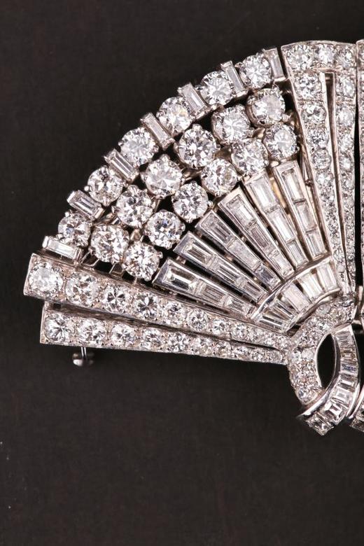 独角鹿西洋古董珠宝首饰英国DRAYSON扇子造型钻石双夹胸针 商品图1