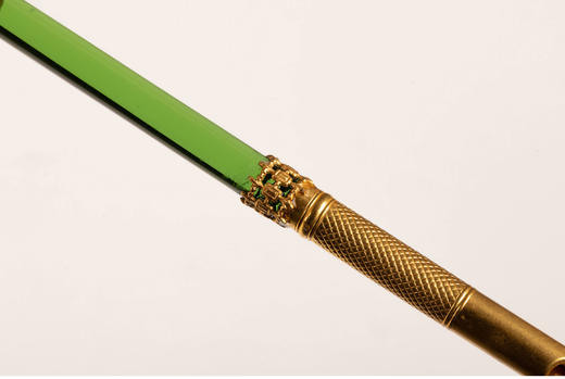 独角鹿西洋古董法国拿破仑三世时期铜鎏金镂空雕饰绿水晶蘸水笔 商品图3