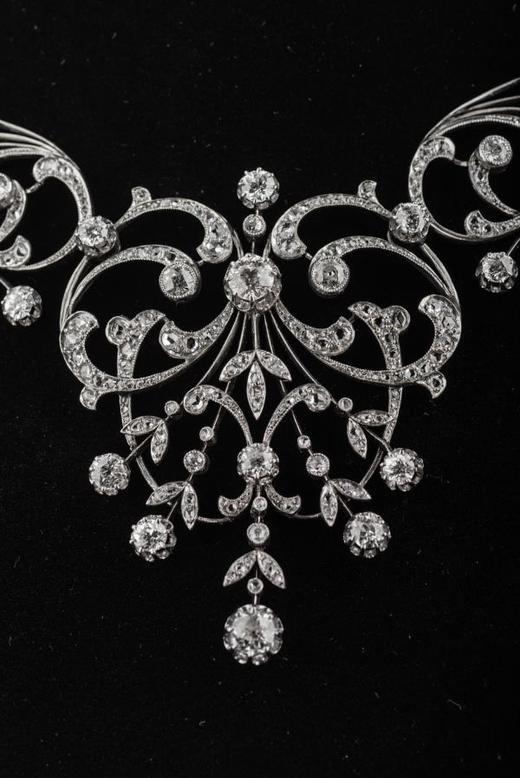 独角鹿西洋古董王室御用珠宝世家Mellerio铂金镶钻石项链胸针冠冕 商品图2