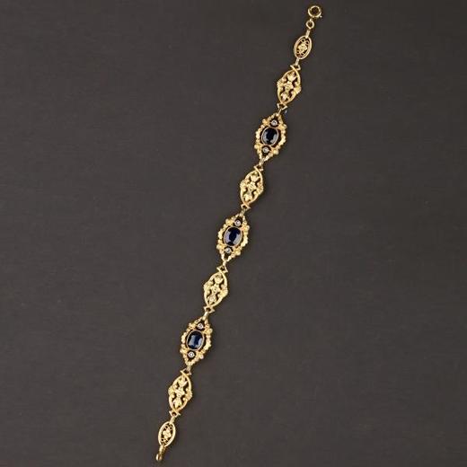 独角鹿西洋古董珠宝首饰1890年代法国18K金镶嵌蓝宝石手链 商品图4