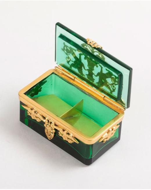 独角鹿西洋古董法国帝政风格斯芬克斯主题铜鎏金绿色水晶珍宝盒 商品图2