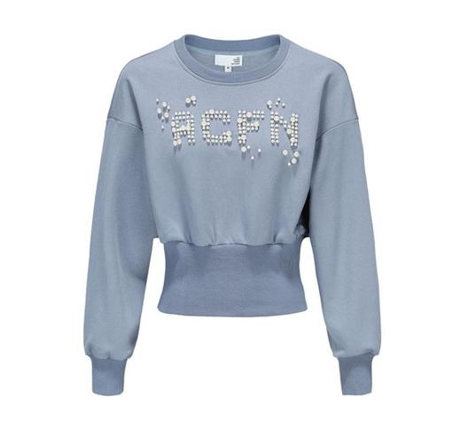 珍珠撞钉罗纹收腰卫衣 商品图0