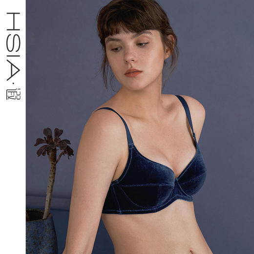 HSIA遐大胸显小内衣女珠光丝绒normcore全罩杯复古有钢圈上托文胸 商品图1