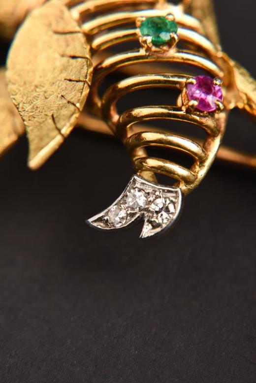 独角鹿西洋古董珠宝首饰法国黄金镶嵌宝石小鸭造型胸针 商品图3