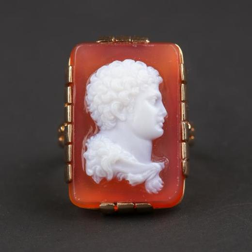 独角鹿西洋古董首饰法国18K黄金镶古代人物像玛瑙cameo卡梅奥戒指 商品图0