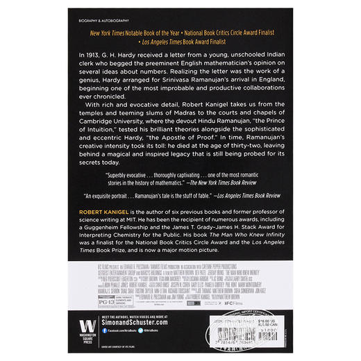 预售 【中商原版】数学天才拉马努金 英文原版 The Man Who Knew Infinity: A Life of the Genius Ramanujan 商品图1
