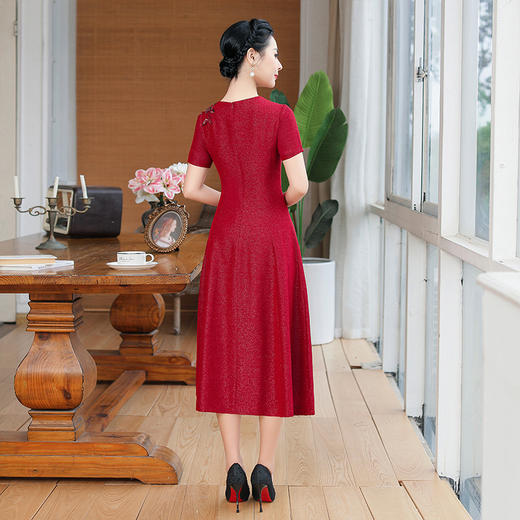 上海旗袍厂TZRY-旗袍12新款婚宴婚礼喜婆婆礼服 修身优雅复古改良红色旗袍连衣裙 商品图3