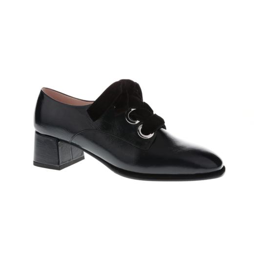 sheme 时尚袋鼠漆皮深口方跟丝绒系带乐福鞋 商品图1